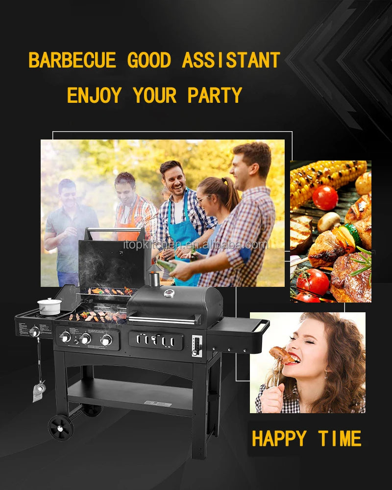 Outdoor Barbecue grill Charcoal Gas Comb BBQ Grill American family party  Machine courtyard gas and carbon dual-use bbq