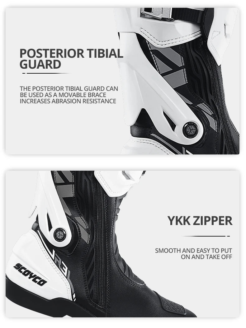 SCOYCO Knee-High Motorcycle Boots For Men Women Off-Road Highway Riding Durable Anti-Slip Sole Ankle Support All-Terrain Grip