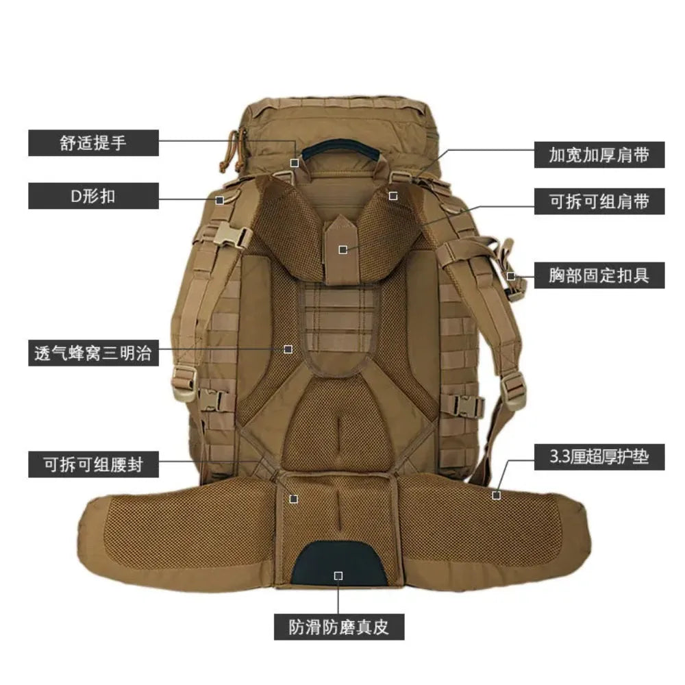 90L Large Tactical Backpack for Hiking Mountaineering Camping Travel Outdoor Sports with Rain Cover Breathable Back System