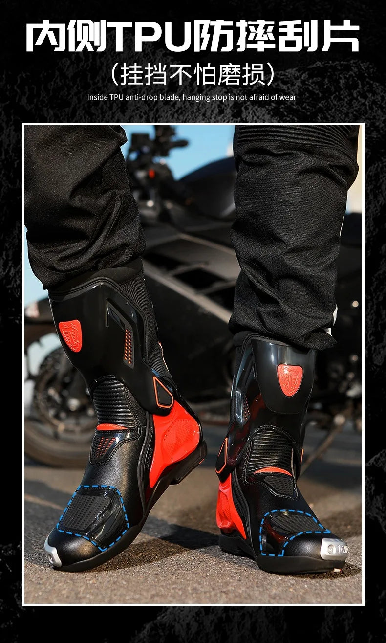 Professional Motorcycle Boots Anti-slip Mid-calf Long Ankle Off-road Racing Wear-resistant Motorcycle Rider Protective Shoes