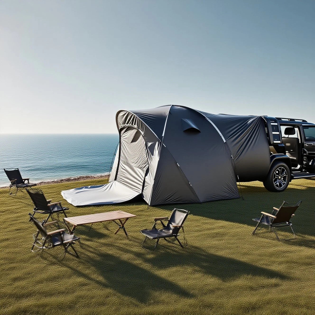 3-4 Person SUV Camping Tent PU4000 Waterproof with Mesh Bug Door, Cross-Ventilated Quick-Pitch Design, Built-In Floor