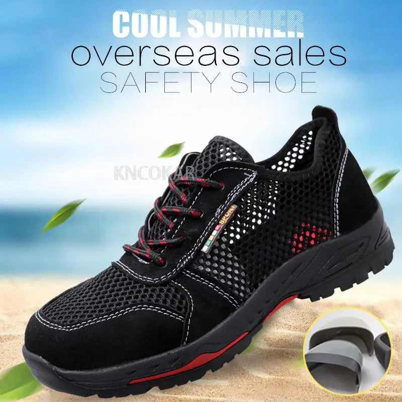 Summer Men Safety Shoes Anti-Smash Indestructible Shoes Breathable Mesh Work Shoes Men Women Work Sneakers Light Steel Toe Shoes