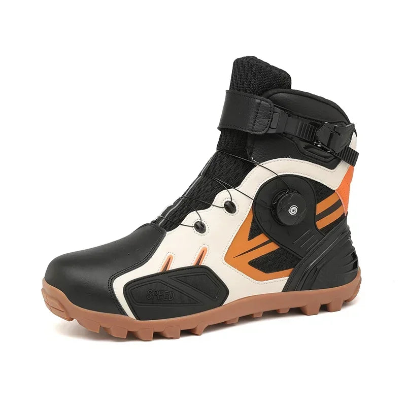 Summer Retro Mountain Off-road Motorcycle Riding Boots Men Motorbike Motocross Cycling Shoes With Gear Shift Pad Rubber Sole