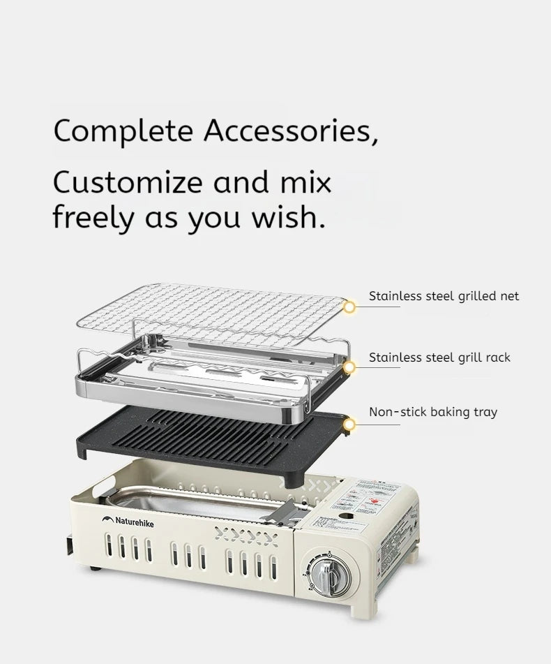 Naturehike Camping GAS Stove 2200W Multi-function Ultralight Portable Outdoor Picnic Stove With Grill Frying Pan Storage Bag