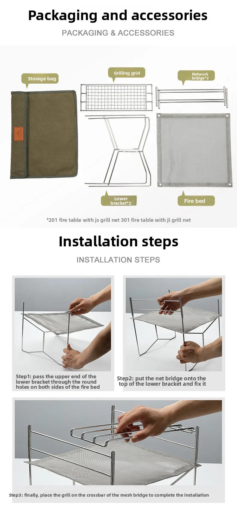 Outdoor Camping Heating Stove Campfire Stainless Steel Foldable Lightweight Grill with Grill Net Solo Fire Pit Wood Stove