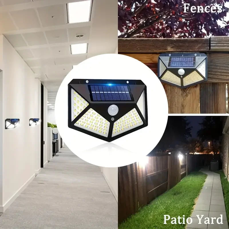 Solar Lights Outdoor 100 LED 3 Lighting Modes Motion Sensor Wall Lamp IP65 Waterproof Solar Powered Wall Lights