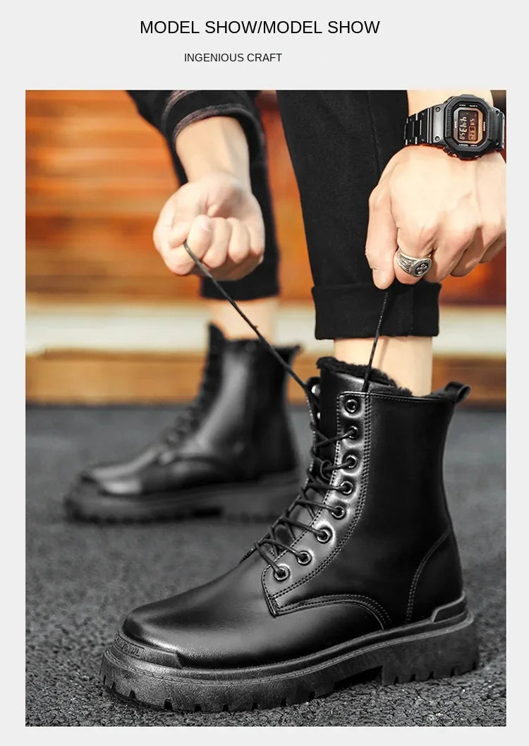 Winter boots For Men Black Boots Casual sneaker shoes men PU Leather Autumn Men's boots Men's safety shoes botas para hombre 안전화