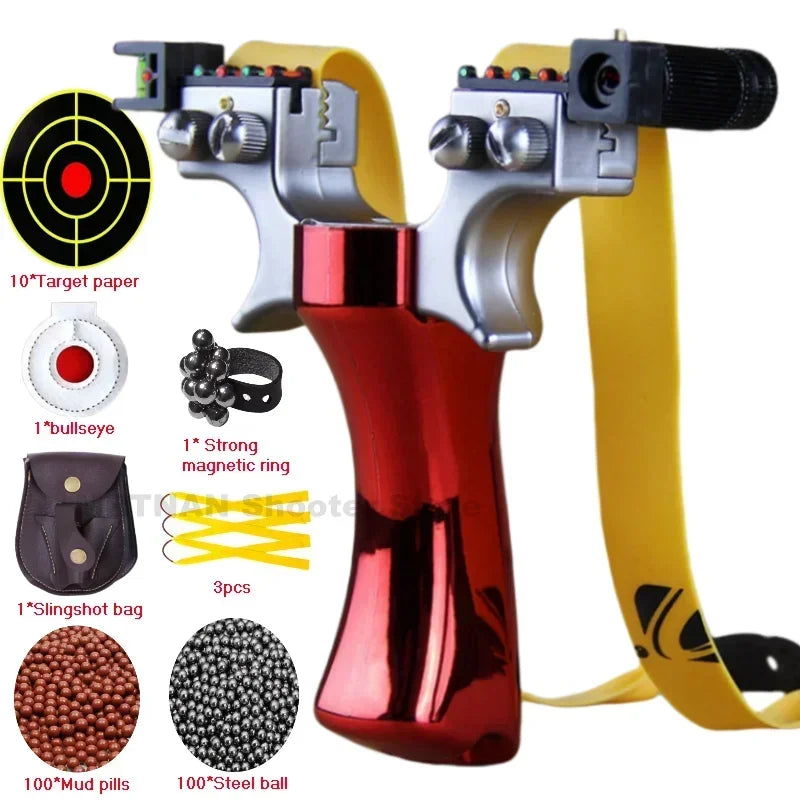 Powerful Laser Slingsshot Upgrade Outdoor Shooting Catapult Double Screw Quick Pressure Rubber Band Hunting Slingshot