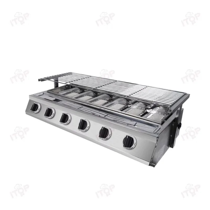 Commercial Stainless Steel Propane Gas BBQ Grill for Outdoor Street Stall Roasting Fish and Oysters