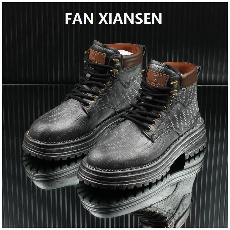 Motorcycle cycling shoes Ankle Boots Casual Sneaker Leather Shoes Loafers  Boots for Men Sports and Wear Round Toe Army Boots