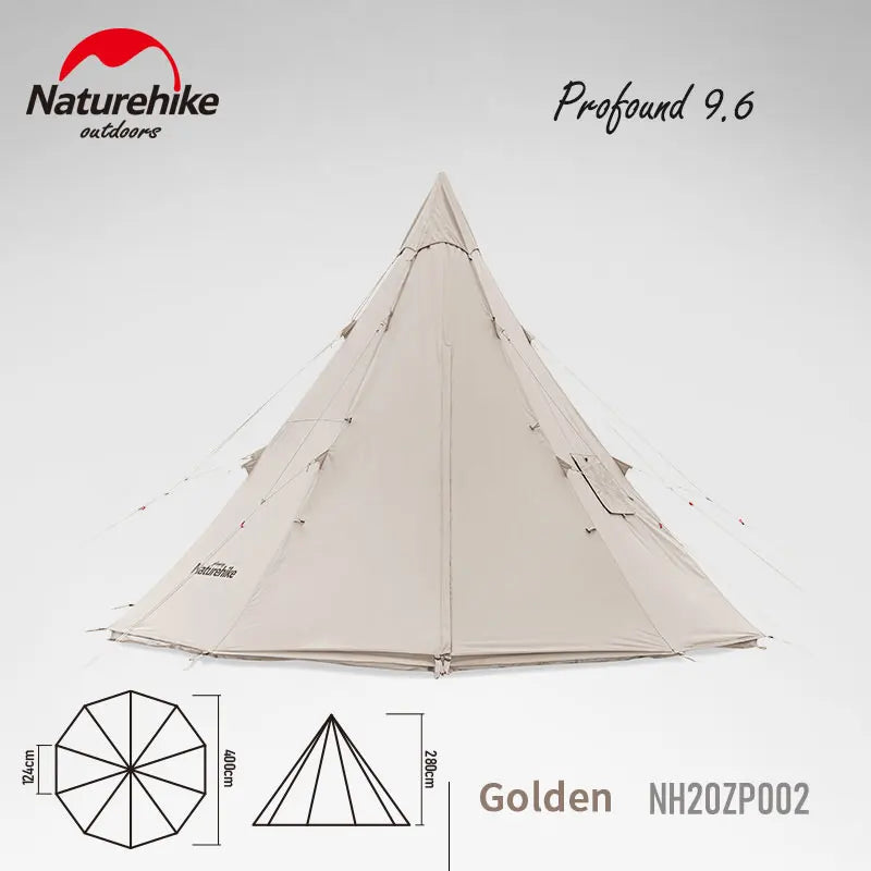 Naturehike Pyramid A-type Tent Teepee Tipi Tent With Chimney for 5-8 People Family Travel Camping Cotton Blend 9.6 Waterproof