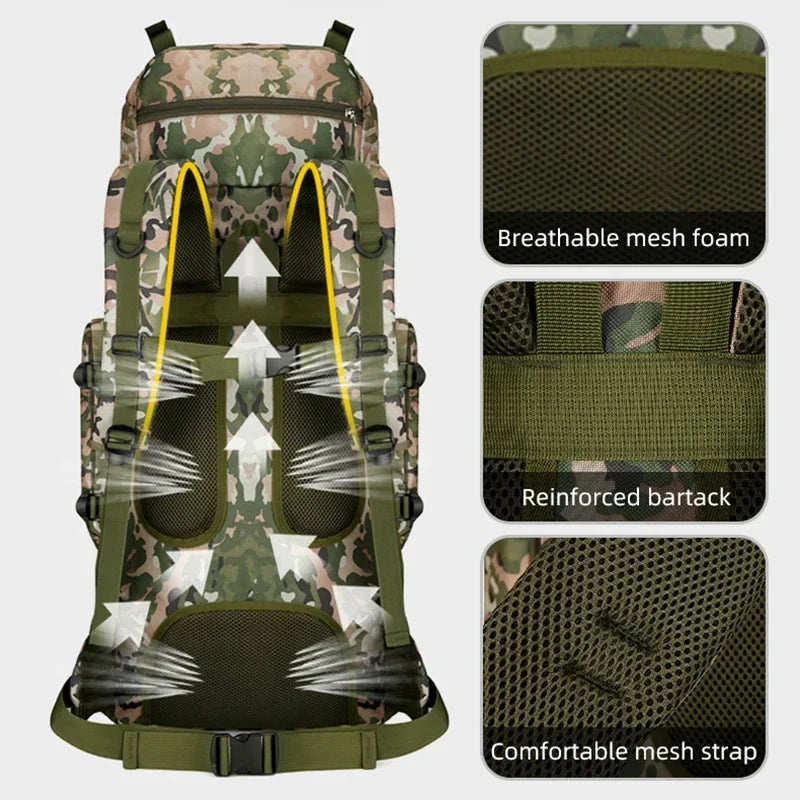 90L Travel Bag Camping Backpack Tactical Hiking Climbing Bags Mountaineering Large Sport Knapsack Outdoor Men Luggage Rucksack