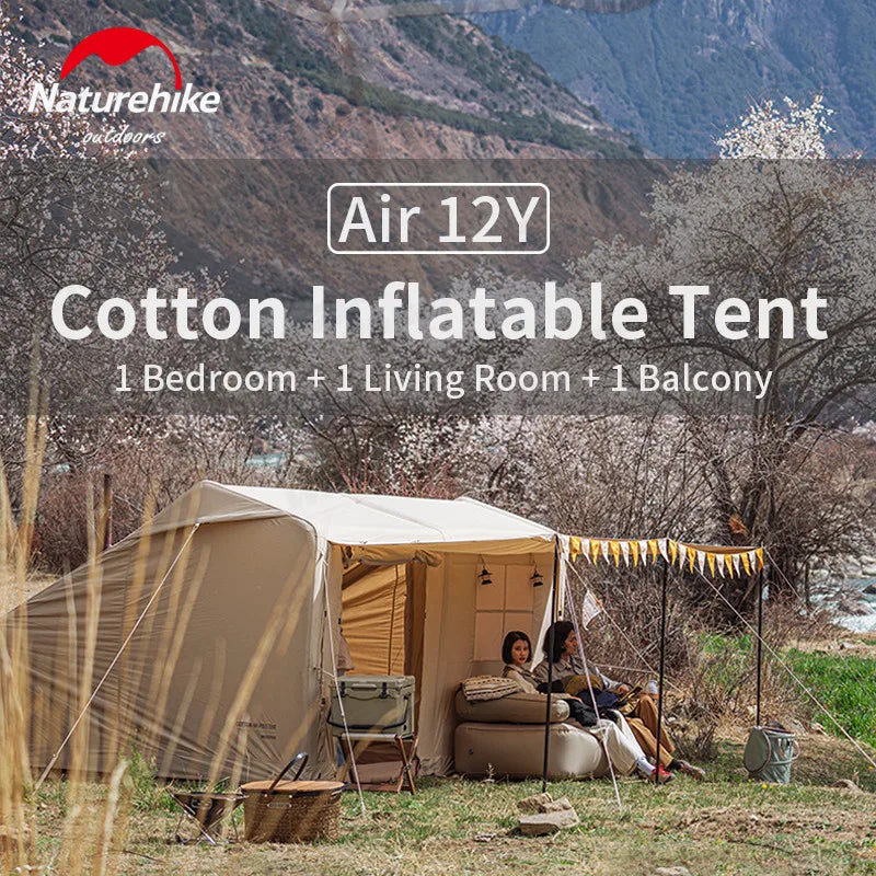 Naturehike Air Cabin Tent Inflatable Wall Camping Tent for 2-4 Person Family Group Travel Camping House Two Rooms Aluminum Alloy