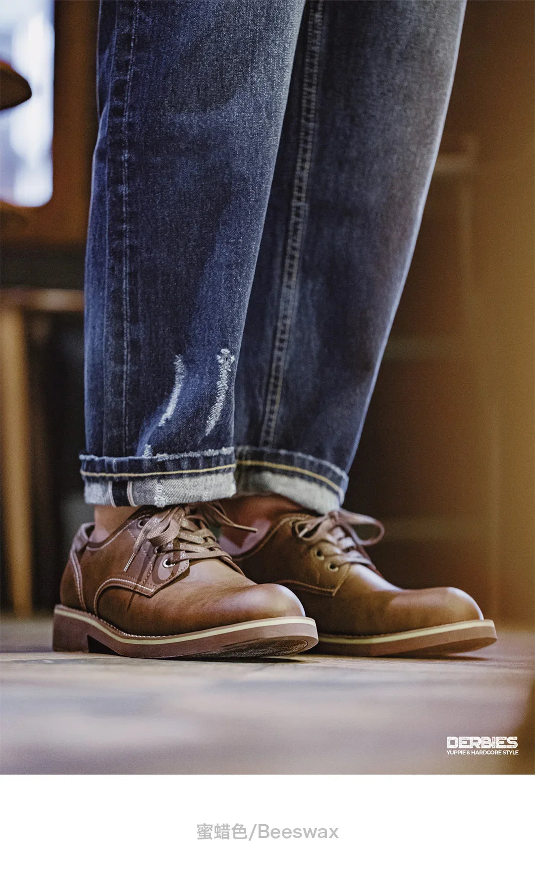 New Maden Men's Low-top Work Boots Round-toed Crazy Horse Leather Craft Shoes Casual Leather Shoes Vintage Streetwear Boots