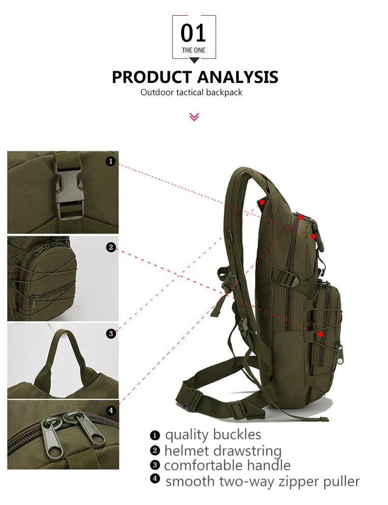 Oxford 15L Molle Tactical Backpack 800D Travel Hiking Bicycle Backpacks Outdoor Sports Cycling Climbing Trekking 3P Bag