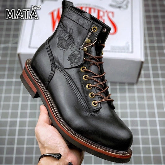 New Arrival! Vintage Motorcycle Boots Casual Men Ankle Boots Cowhide Leather Shoes Wedge Tooling Desert Boots Motorcycle Shoes