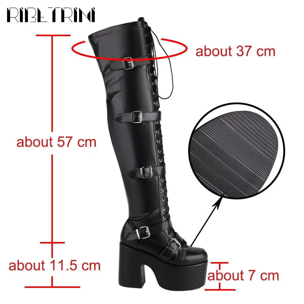 Punk Goth Women Motorcycle Boots Block High Heels Platform Shoes  Woman 2024 New Brand Luxury Fashion Design Cool Street Boots