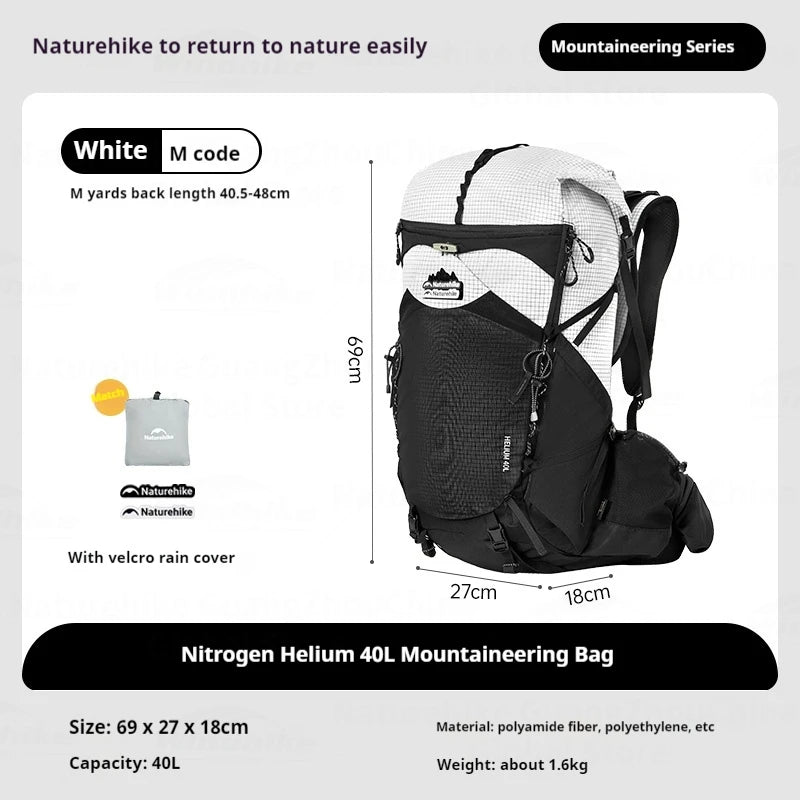 Naturehike Helium 40L Hiking Backpack Internal Frame Large Anti-slip Outdoor Travel Sports Climbing Shoulder Bag With Rain Cover