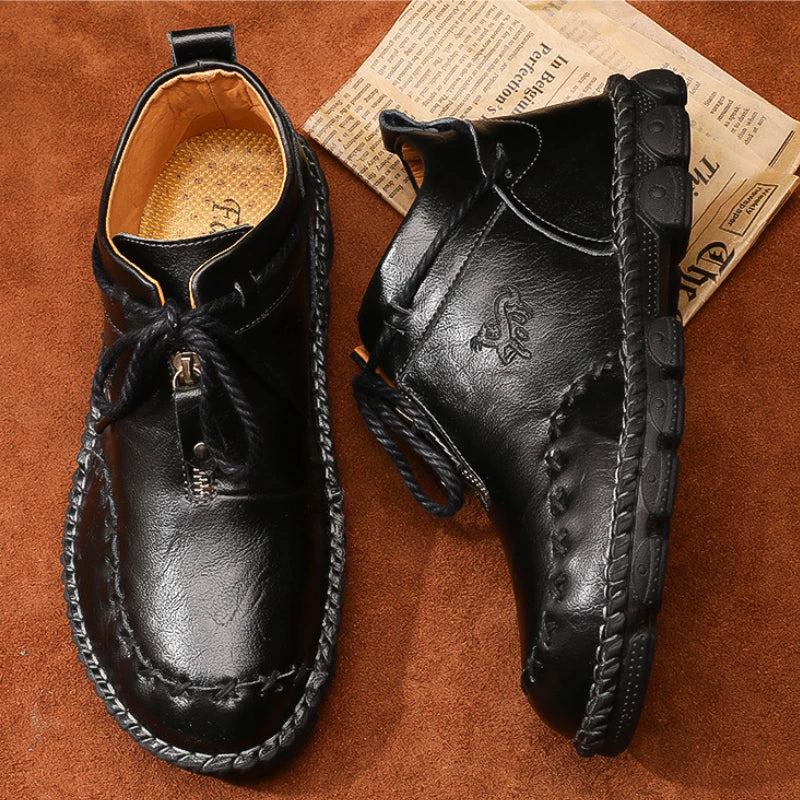 Genuine Leather Shoes Male Luxury High Quality Men Ankle Boots Outdoor Comfortable Casual Shoes Fashion Zip Men Motorcycle Boots