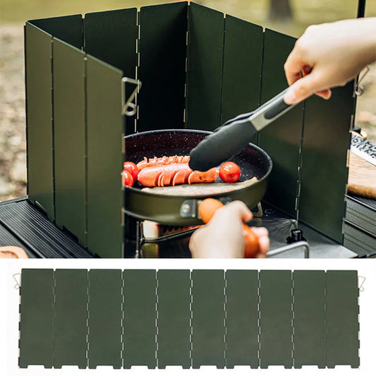 10 Plates Foldable Gas Stove Windshield Outdoor Camping Picnic Cooking Burner Windproof Screen Camping Outdoor Stove Wind Shield
