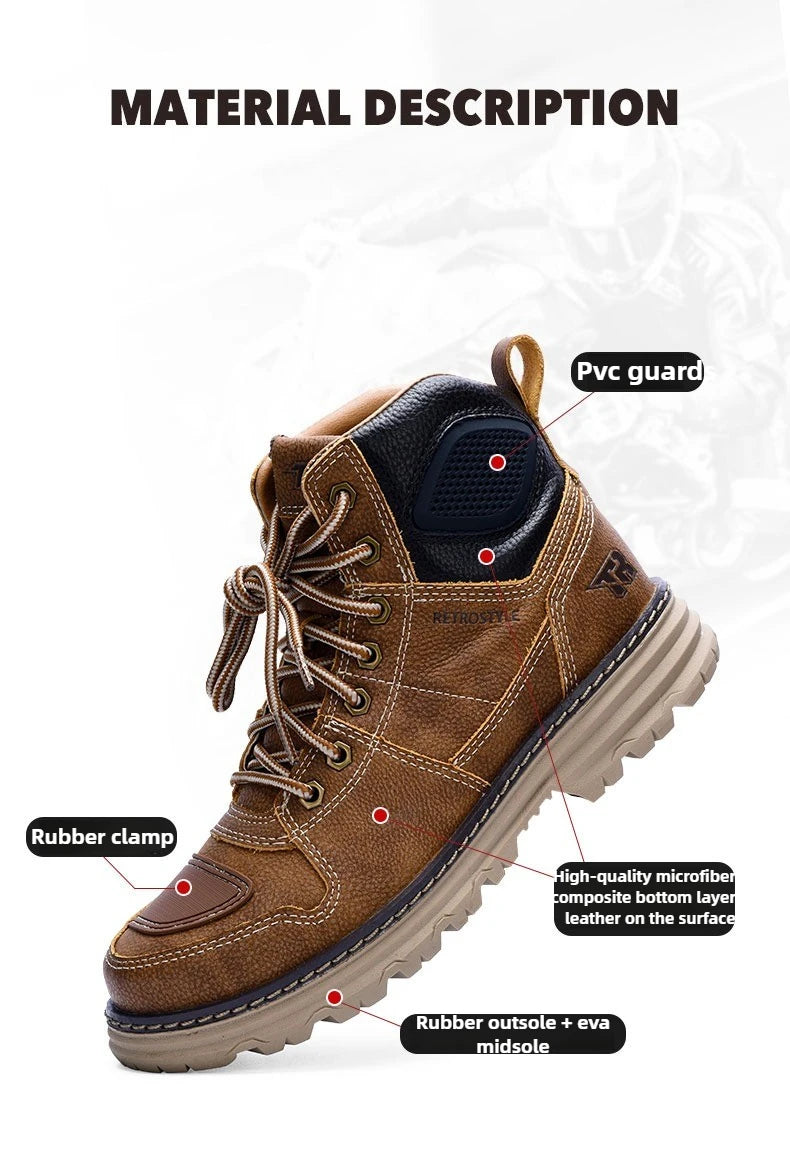Tiger Retro Boots for Motorcycle Microfiber Wear-resistant Leisure Cycling Brown Boots Men Casual Moto Riding Botas Para Moto