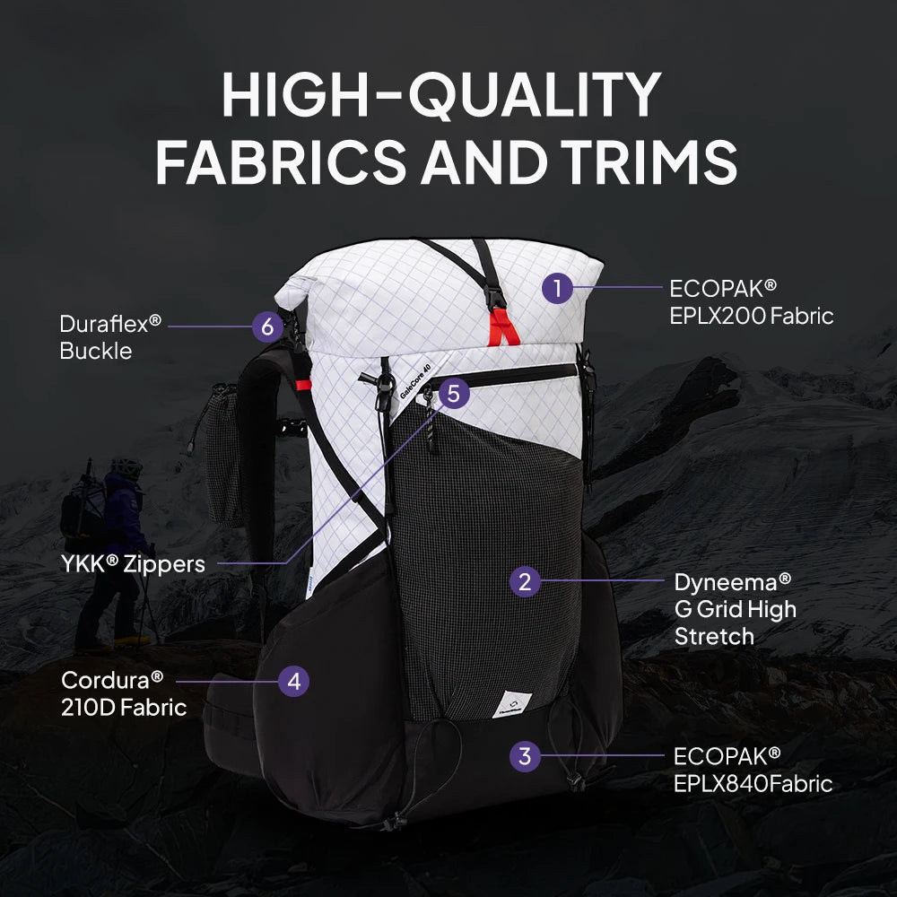 ThousWinds GaleCore 40+10L Lightweight Hiking Backpack Dyneema Trekking Pack Waterproof Bagpack