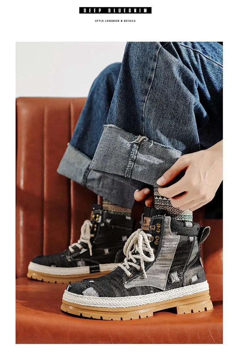 Motorcycle Riding Shoes Casual Commuter Boots Protective Fall Resistant Wear Boots Four Seasons Riding Shoes Denim Casual Shoes