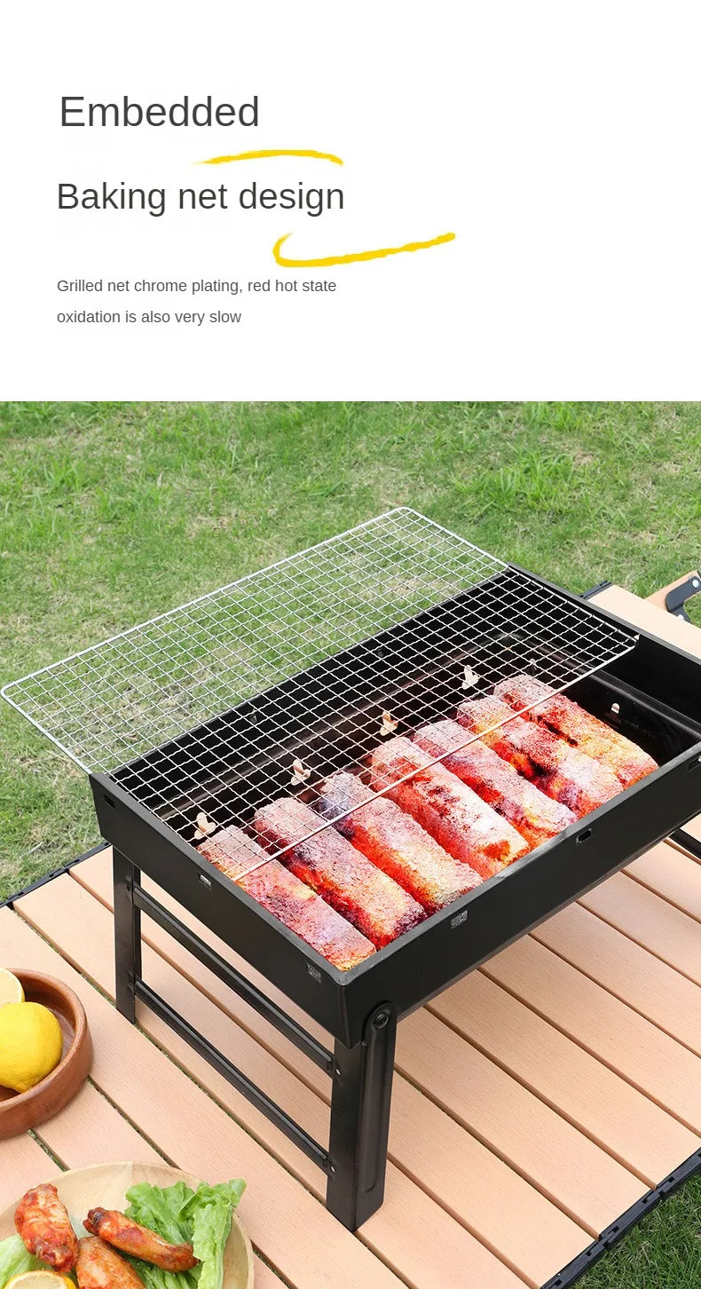 Collapsible BBQ Grill Outdoor Portable Charcoal Fire Pit Full Set no Smoke Carbon Roast Meat for Home