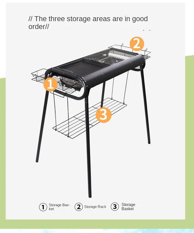 Home Outdoor Multifunctional Portable Barbecue Rack Charcoal Smokeless Barbecue Skewers Thickened Stainless Steel Barbecue Stove