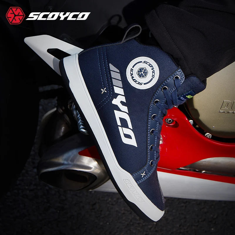 SCOYCO Commuter Motorcycle Riding Shoes Fashion Casual Hundred Crash Shoes Breathable Canvas Riding Motorcycle Boots MT068
