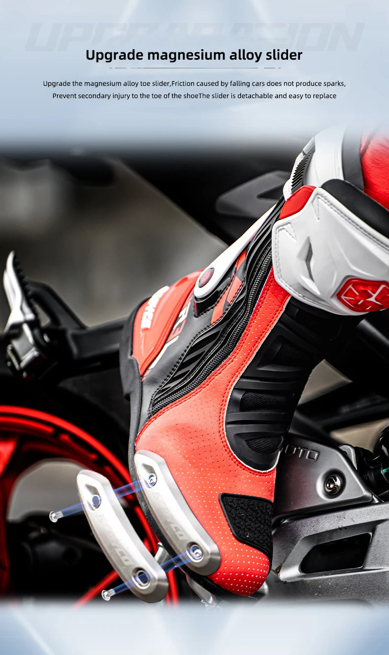 SCOYCO Motorcycle Boots Men Non-slip Anti-fall Professional Motorbike Racing Track Long Boots Mid-Calf Riding Protective Shoes