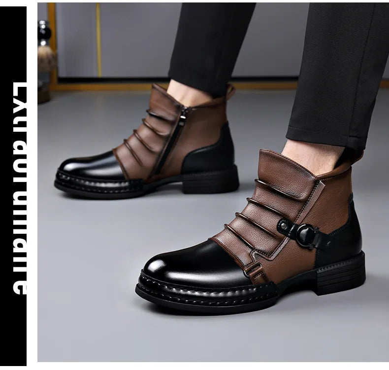 Autumn Winter Retro Ankle Boots for Men Fashion Casual Size Zipper Motorcycle Boots Man New Designer Warm Platform Shoes Male