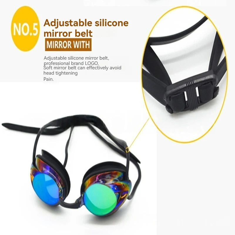 Professional Swimming Goggles Men Women Waterproof Anti-fog Cool Silver Plated Swim Glasses Comfortable Diving Pool Accessories