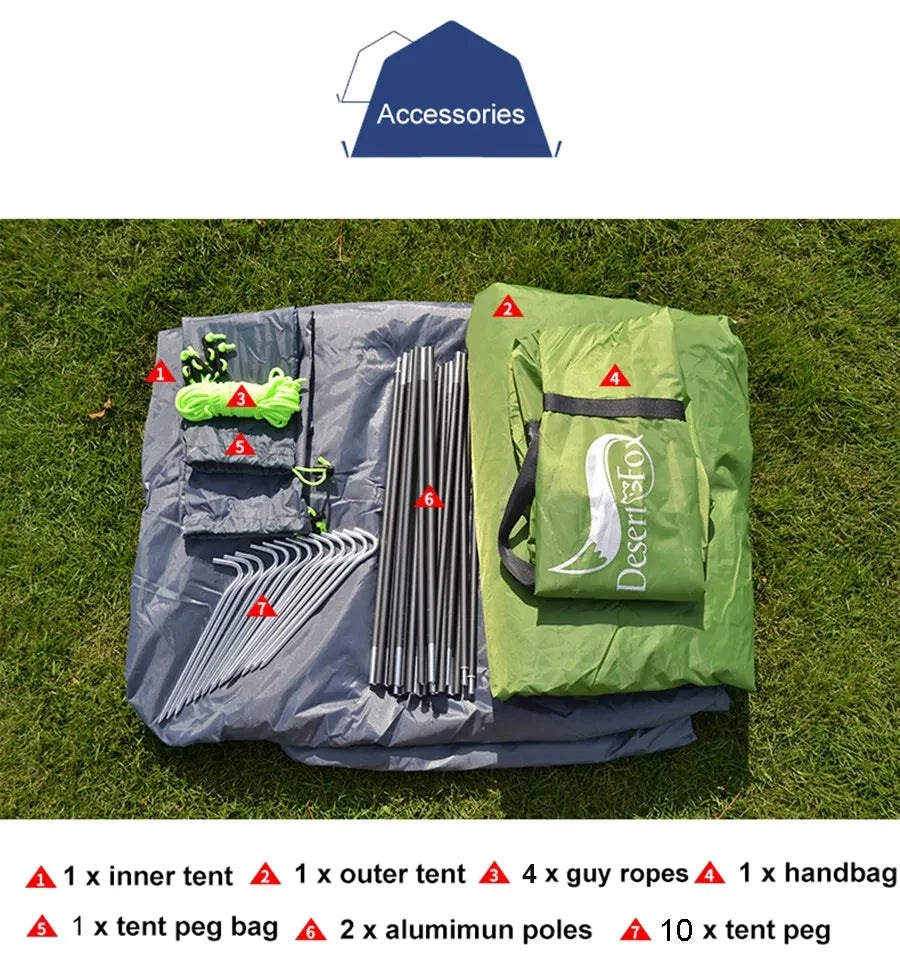 Desert Fox Camping Tents 1/2/3 Person Outdoor Lightweight Backpacking Tent Waterproof 3 Season Tent for Family Hiking Travelling