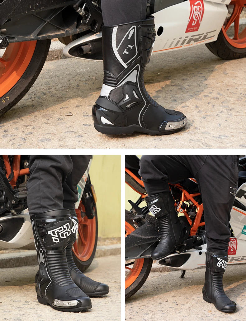 Motorcycle Road Racing Boots Professional Biker Shoes Motorbike Long Riding Protective Gear Shift Microfibe Leather boot