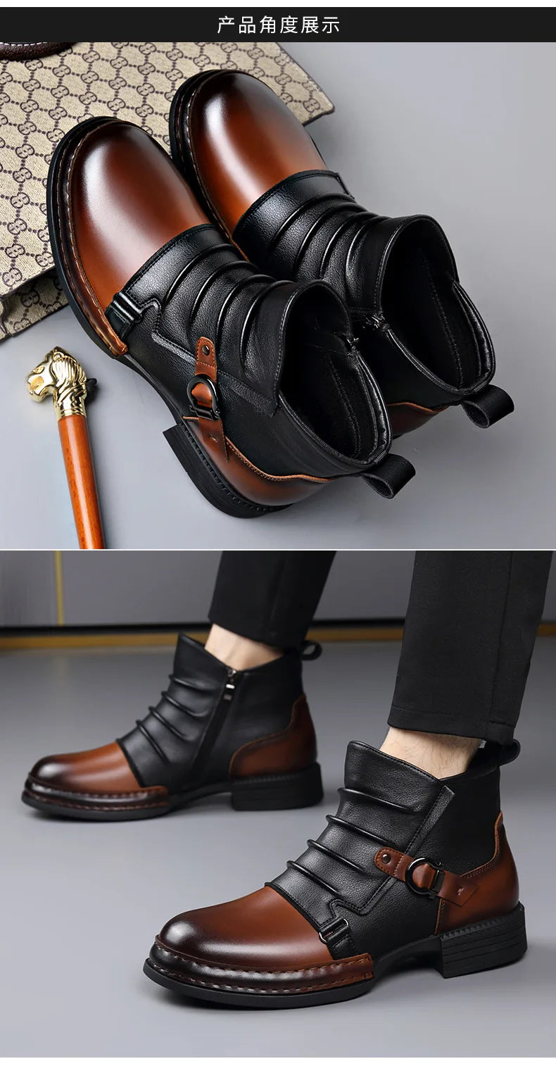 Autumn Winter Retro Ankle Boots for Men Fashion Casual Size Zipper Motorcycle Boots Man New Designer Warm Platform Shoes Male