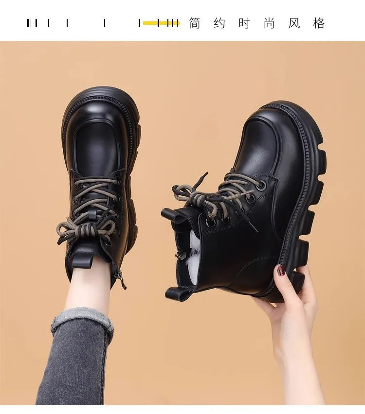 Women's Boots Winter New Fur Snow Boots Platform Plush Comfortable Anti Slip Warm Lace Up Cold Proof Cotton Ankle Boots Women