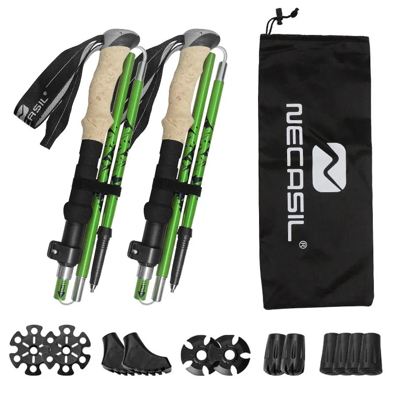 2PCS Aluminum Outdoor Hiking Anti Shock Walking Sticks Telescopic Trekking Climbing Poles Ultralight Walking Canes