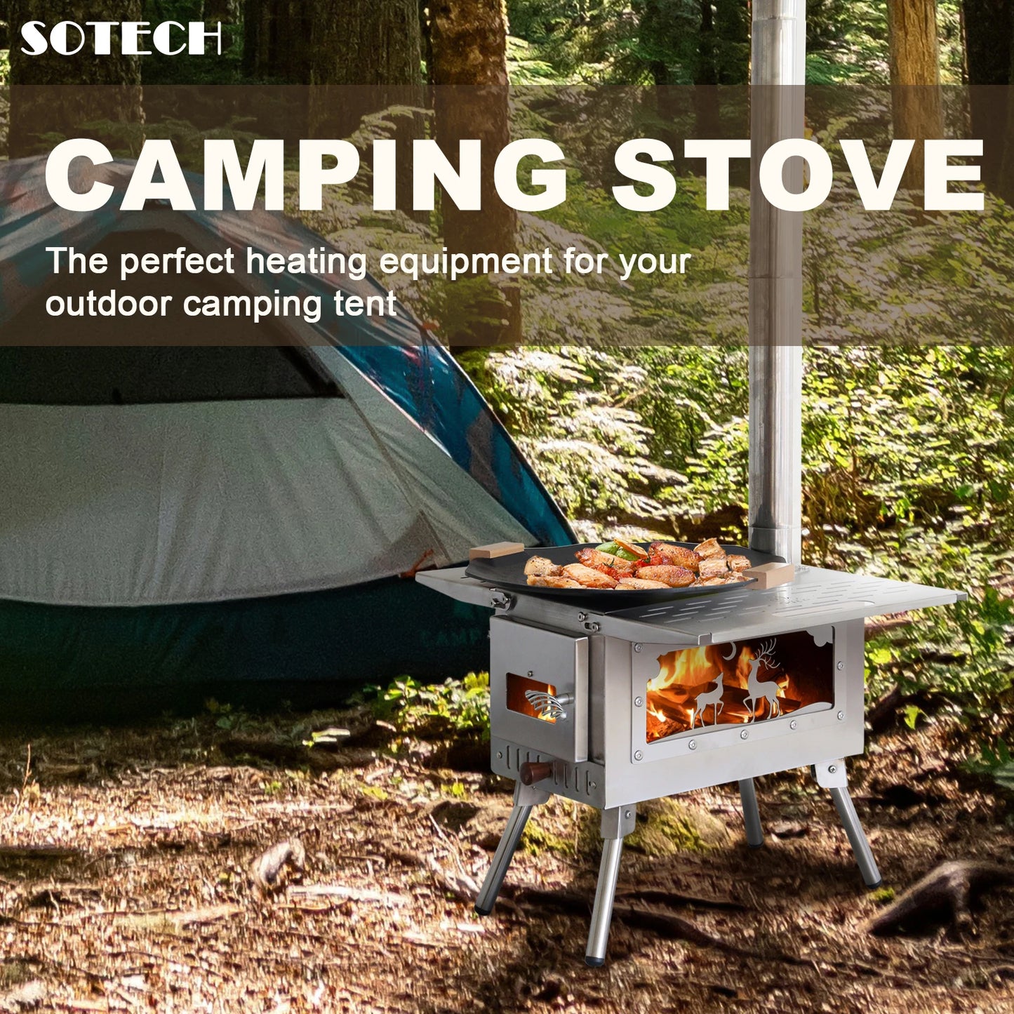 Multi-purpose Firewood Stove Stainless Steel Pellet Burner Camping Partical Heater Portable Foldable Wood Stove Outdoor Picnic