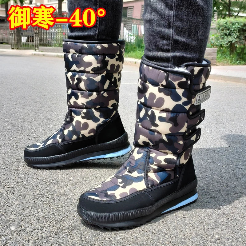 Winter Thick Men Snow Boots High Top Warm Cotton Shoes Lightweight Slip Resistant Camouflage Outdoor Boots