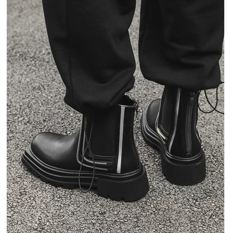 men's fashion punk rock high chelsea boots designer platform shoes cowboy original leather boot square toe long motorcycle botas