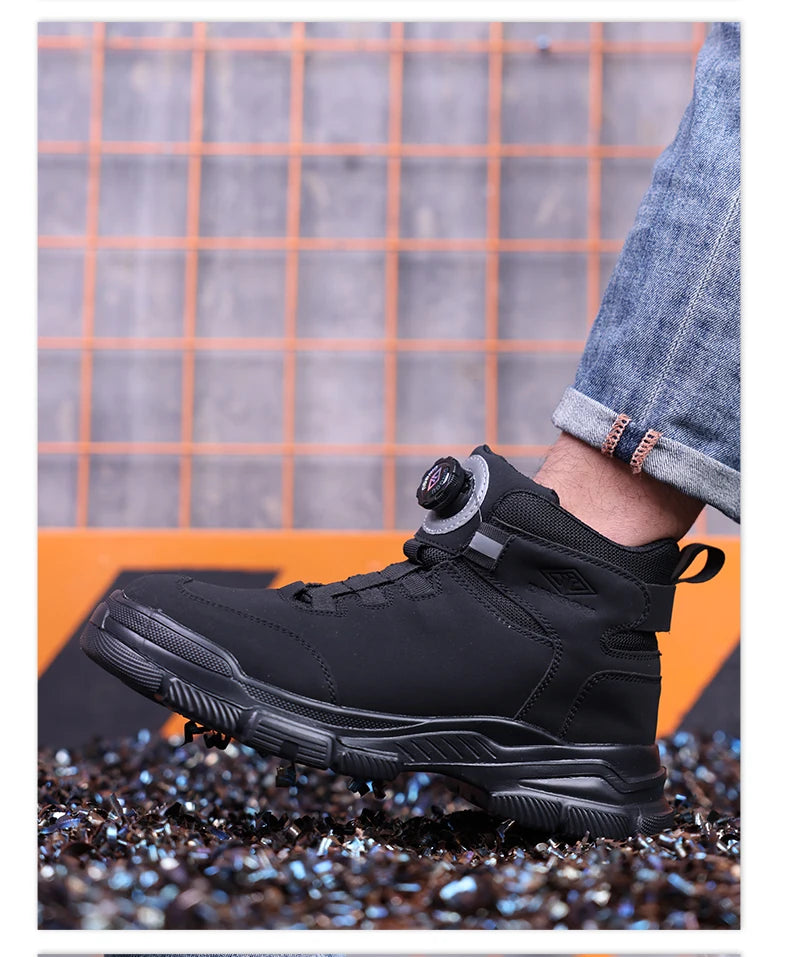 Waterproof Men Boots Rotating Buttons Safety Shoes Men Puncture-Proof Work Boots Steel Toe Shoes Light Indestructible Shoes