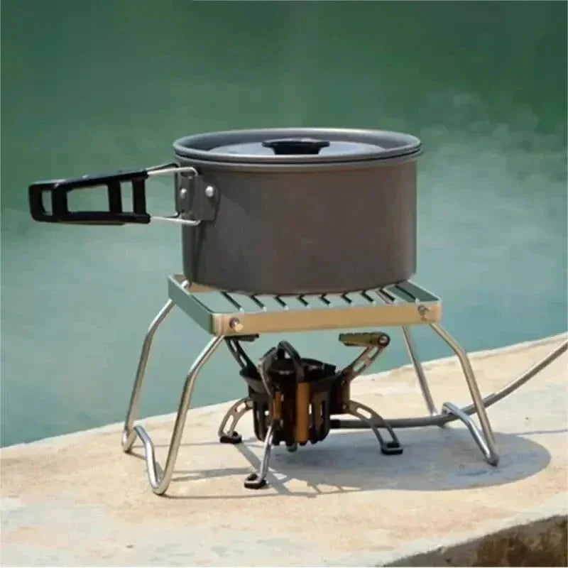 Camping Folding Grill Outdoor BBQ Grill Grate Portable Stainless Steel Gas Stove Stand Barbecue Rack Set Pot Holder for Cooking