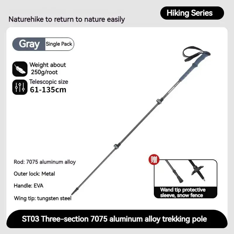 Naturehike ST03 7075 Aluminium Alloy Folding Trekking Pole Walking Stick Climbing Retractable 3 Sections Telescopic Alpenstocks