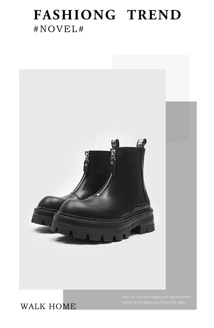 Autumn Winter Chelsea Platform Increase boots Men's Japan Korean Fashion Boots British High Top Black Motorcycle Men's Shoes