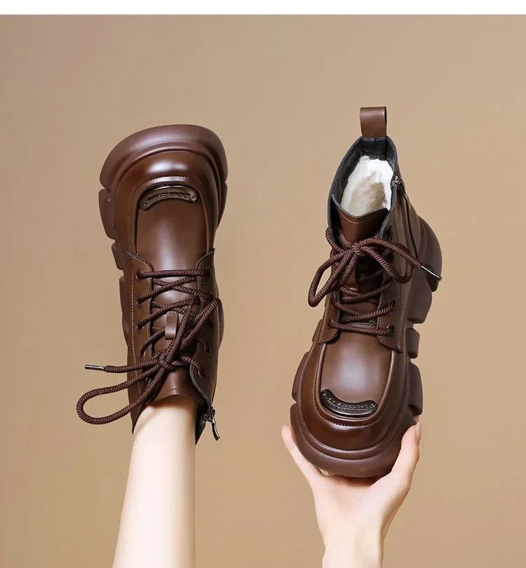 Women's Boots  Winter New Fur Snow Boots Platform Plush Comfortable Anti Slip Warm Lace Up Cold Proof Cotton Ankle Boots