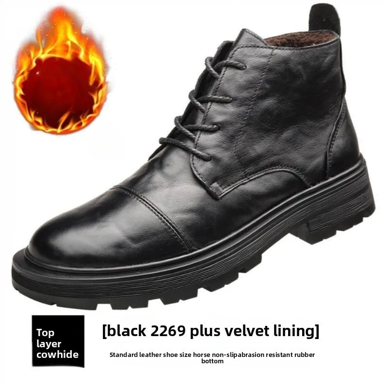 Motorcycle Boot British Style High-top Lace-up Ankle Boots Autumn Winter New Luxury Men's Genuine Leather Designer Shoes