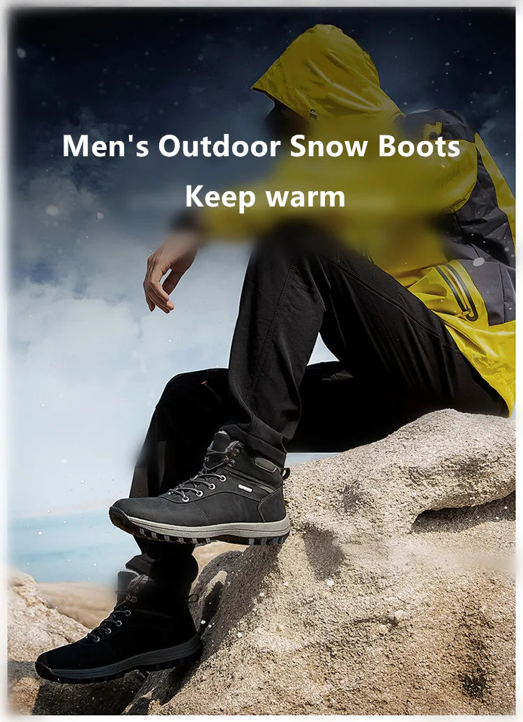 Winter Men Boots Waterproof Leather Plush Super Warm Snow Boots Men Sneakers Outdoor Hiking Boots Men Ankle Boots Big Size 38-48