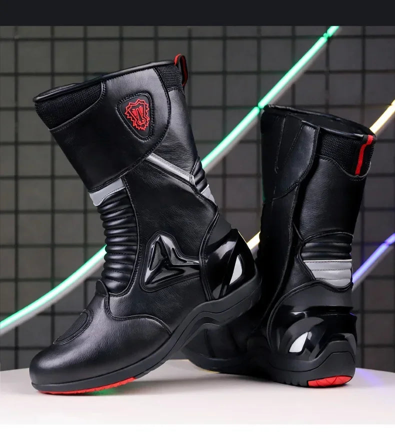 Motorcycle Boots for Men Women Riding Mid-Calf Ankle Protective Shoes Racing Long Boot Anti Slip Waterproof Moto Equipment