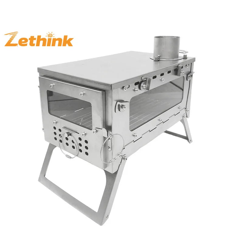 Titanium Alloy Glass Removable Portable Folding Wild Cooking Stove with Chimney Outdoor Stove Tools for Camping Hiking